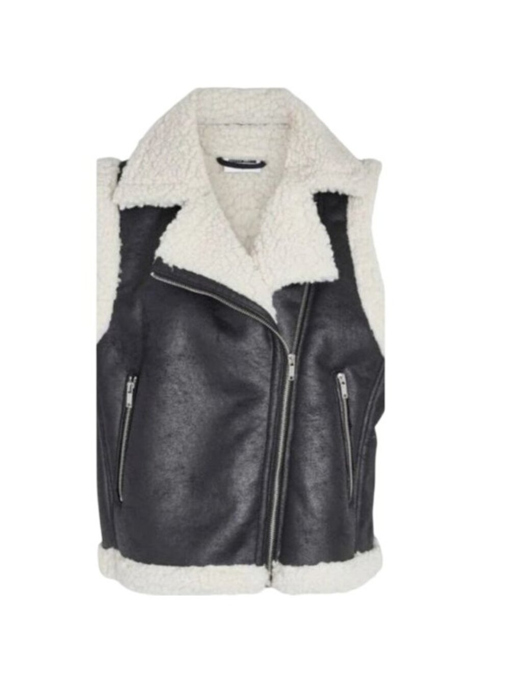 Noisy May Faux Leather Shearling Moto Vest Large New Women's Layering Outdoor - Picture 4 of 12